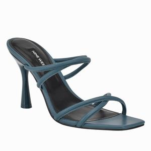 Nine West Fabiola Square-Toe Slides - Blue - Ireland (QD8953740)